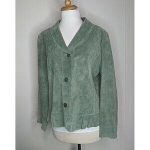 Monterey Bay Lightweight Pastel Green Suede Leather Jacket Coat Size L EUC
